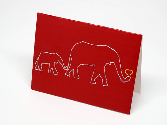 Elephant embroidered red small card