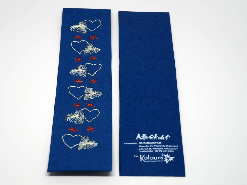 Blue bookmark with romantic hearts
