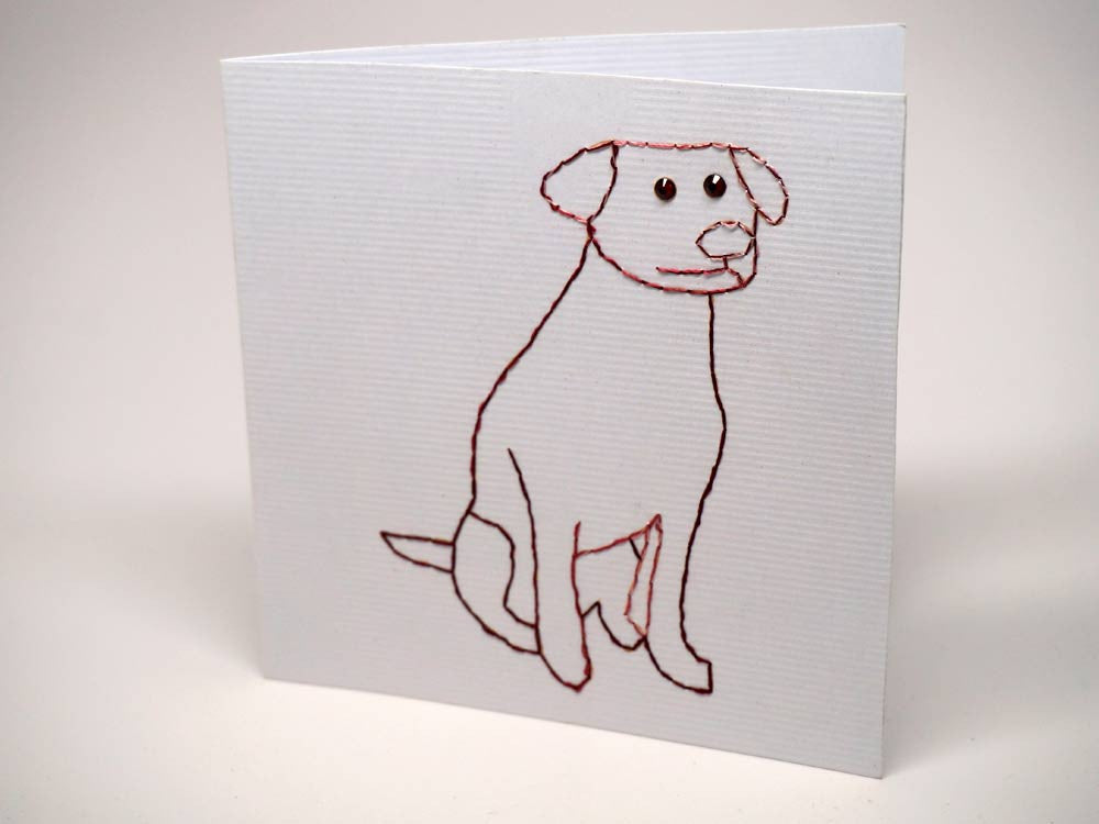 White embroidered greeting card - dog