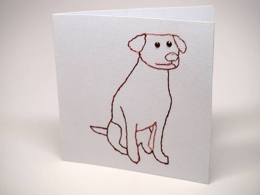 White embroidered greeting card - dog