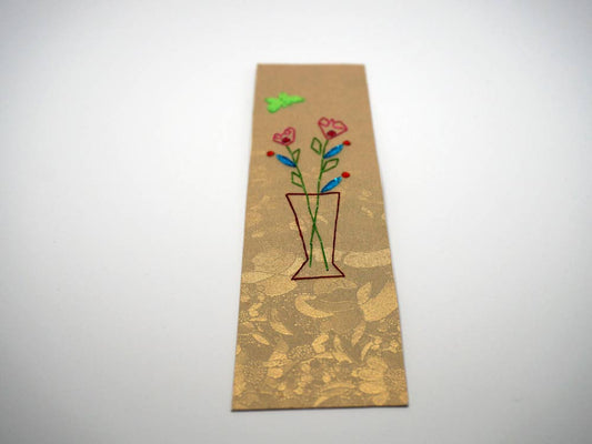 Handmade gold bookmark with flower vase