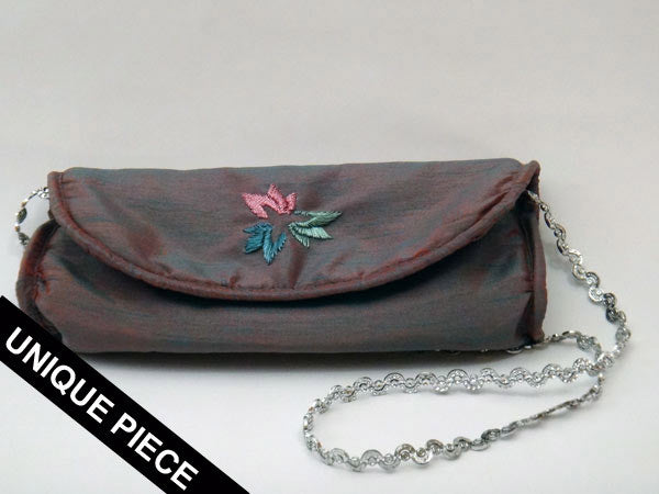 Kolours green pochette with handmade embroidery