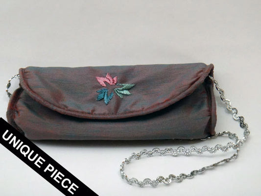Kolours green pochette with handmade embroidery