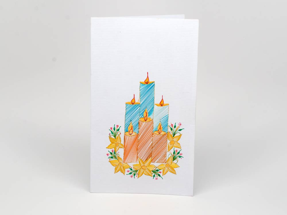 Christmas card - candles handmade embroidery