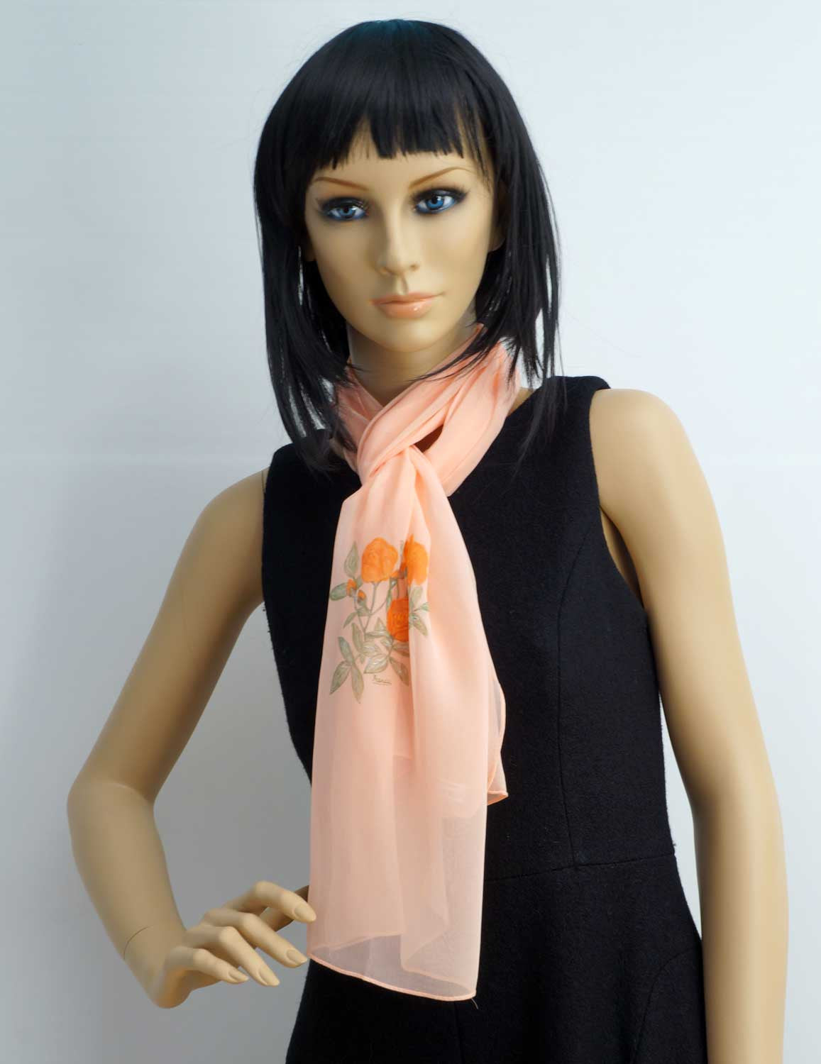 Flower hand painted salmon pink scarf