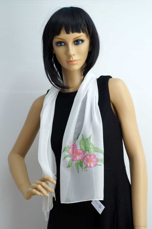 Hand painted white light foulard with roses