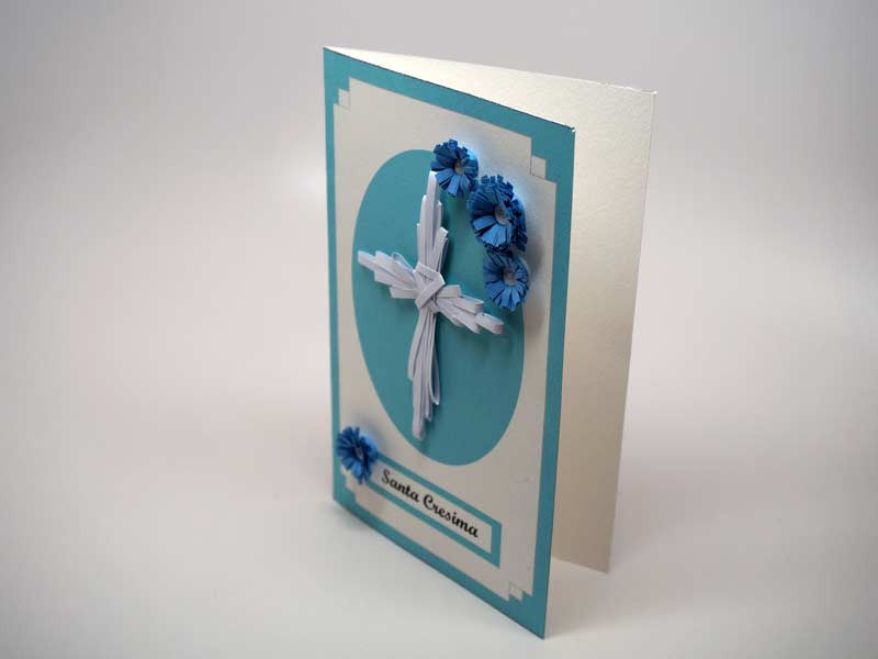 Paper filigree handmade card for Confirmation Sacrament