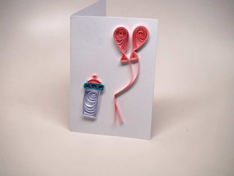 Small paper filigree handmade Baptism/new born baby girl card