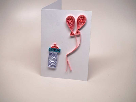 Small paper filigree handmade Baptism/new born baby girl card