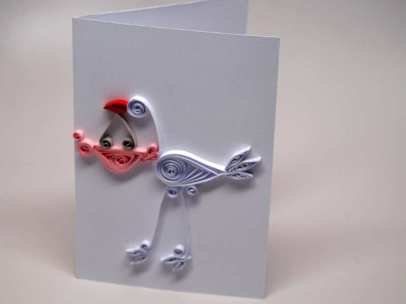 Small paper filigree handmade Baptism/new born baby girl card