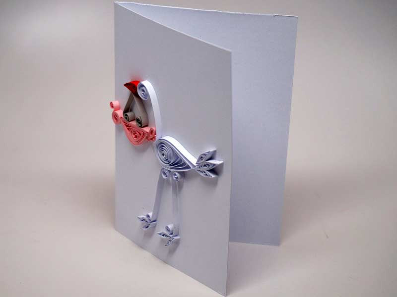 Small paper filigree handmade Baptism/new born baby girl card