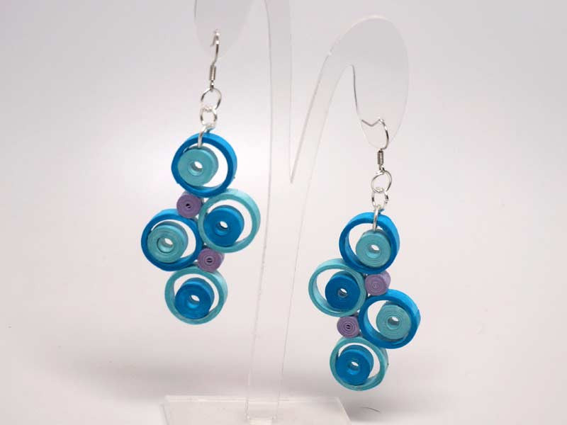 Handmade blue paper filigree earrings