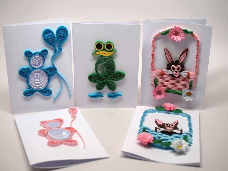 5 Assorted paper filigree handmade children cards