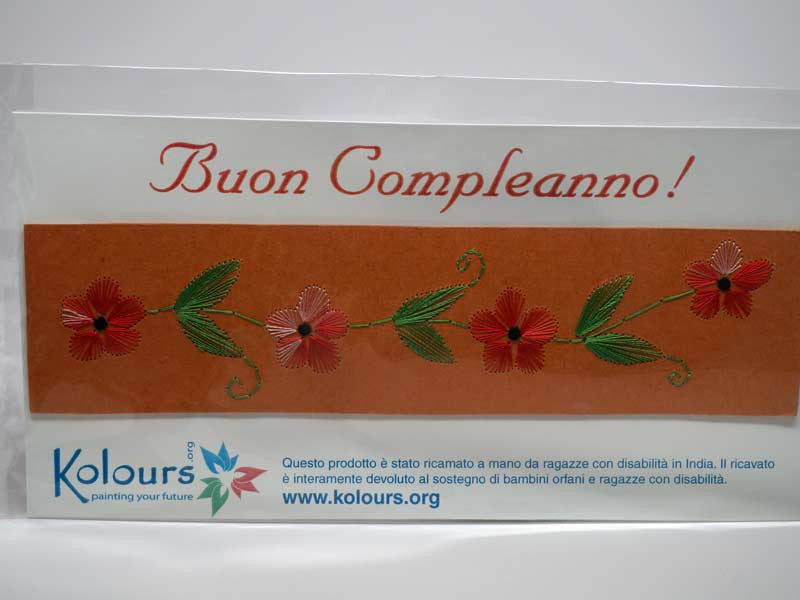 Happy birthday flowers bookmark embroidered by hand