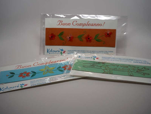 Three assorted Birthday bookmarks embroidered by hand with card