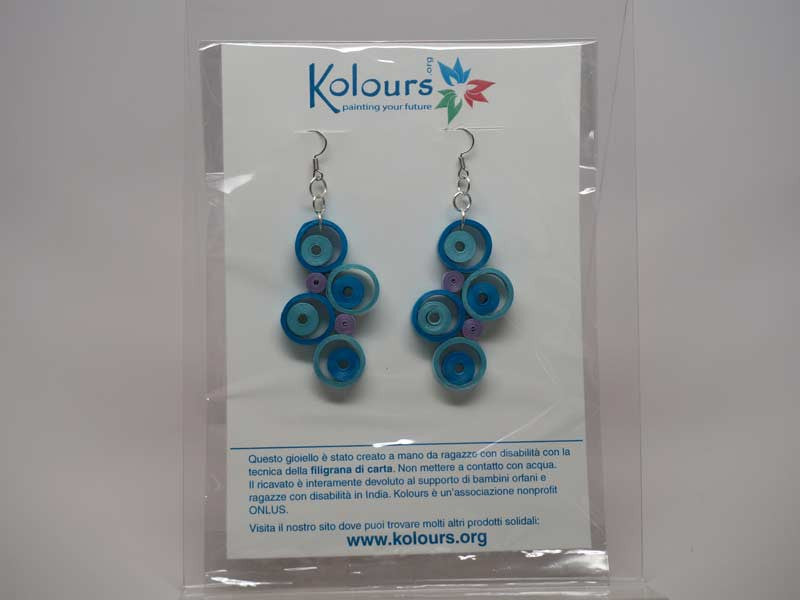 Handmade blue paper filigree earrings