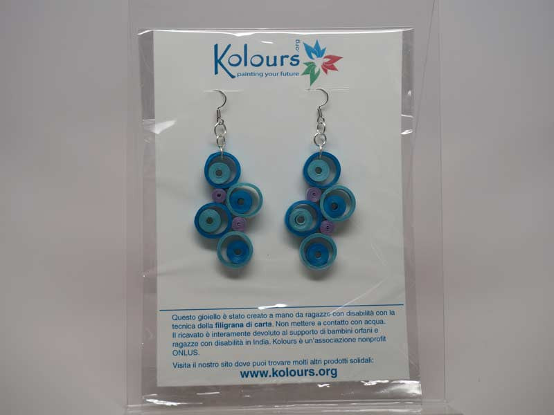 Handmade paper filigree blue necklace and earrings