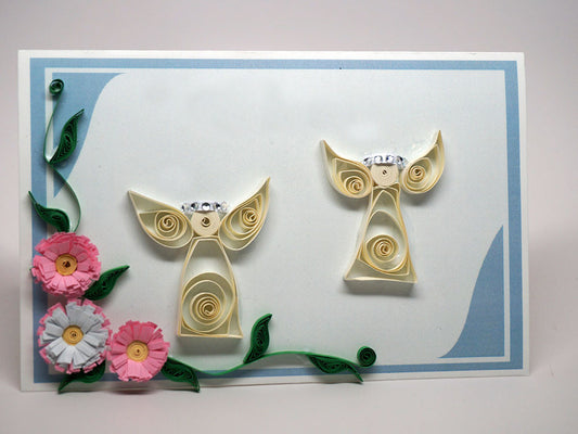 Paper filigree handmade card - angels