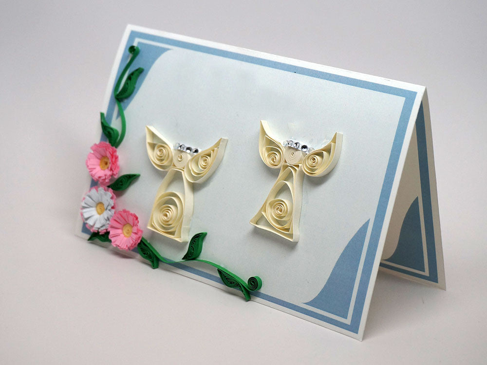 Paper filigree handmade card - angels