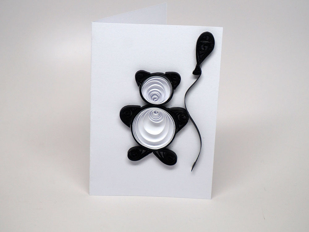 Small card for babies/children/Baptism handmade with paper filigree - panda