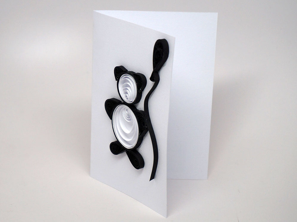 Small card for babies/children/Baptism handmade with paper filigree - panda