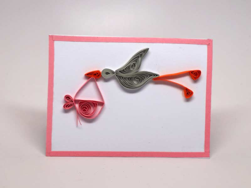 Small paper filigree handmade Baptism/new born baby girl card