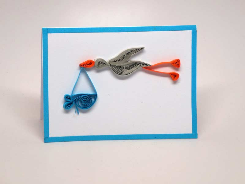 Small paper filigree handmade Baptism/new born baby boy card