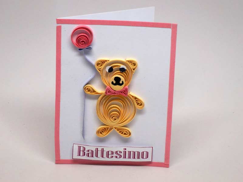 Small paper filigree handmade Baptism/new born baby girl card