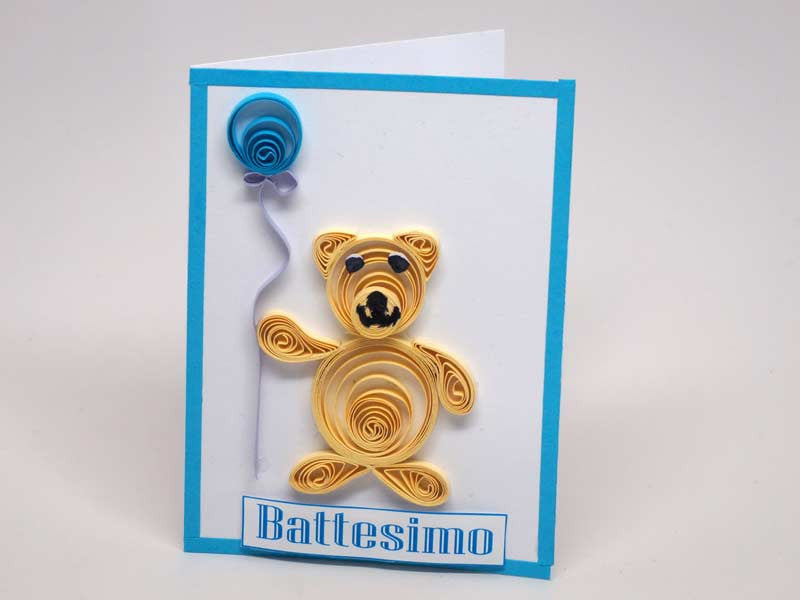 Small paper filigree handmade Baptism/new born baby boy card