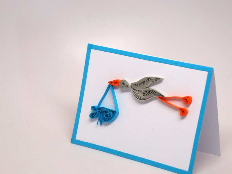 Small paper filigree handmade Baptism/new born baby boy card