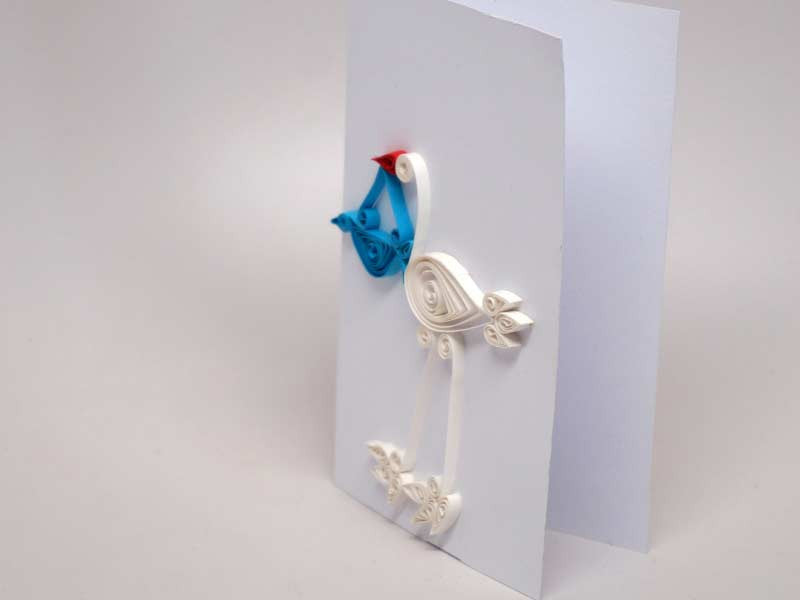 Small paper filigree handmade Baptism/new born baby boy card