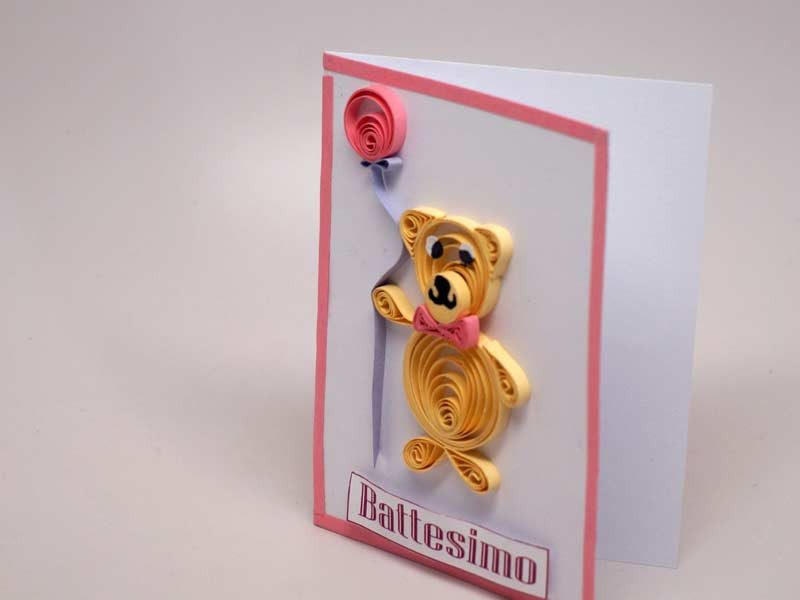 Small paper filigree handmade Baptism/new born baby girl card