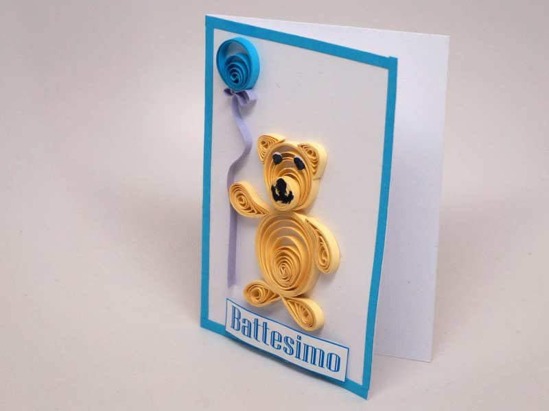 Small paper filigree handmade Baptism/new born baby boy card