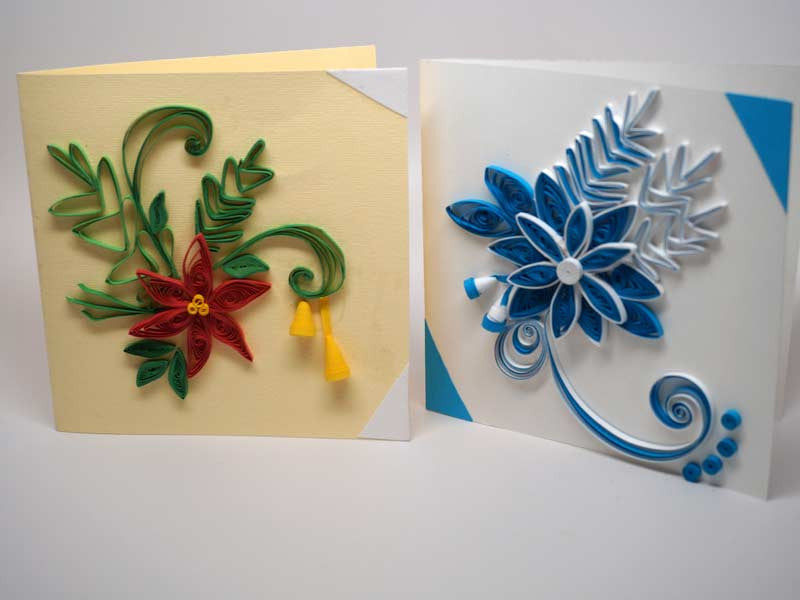 2 Christmas cards handmade with paper filigree