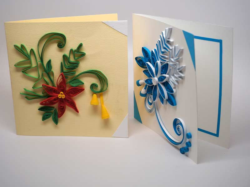 2 Christmas cards handmade with paper filigree