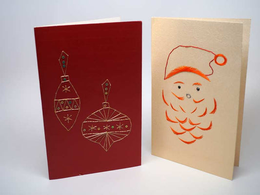 2 embroidered Christmas cards