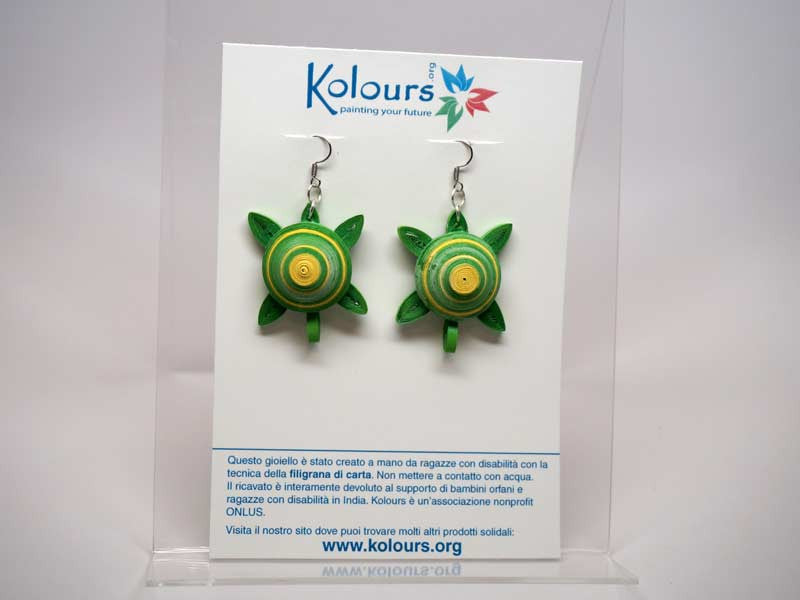 Turtle handmade paper filigree earrings