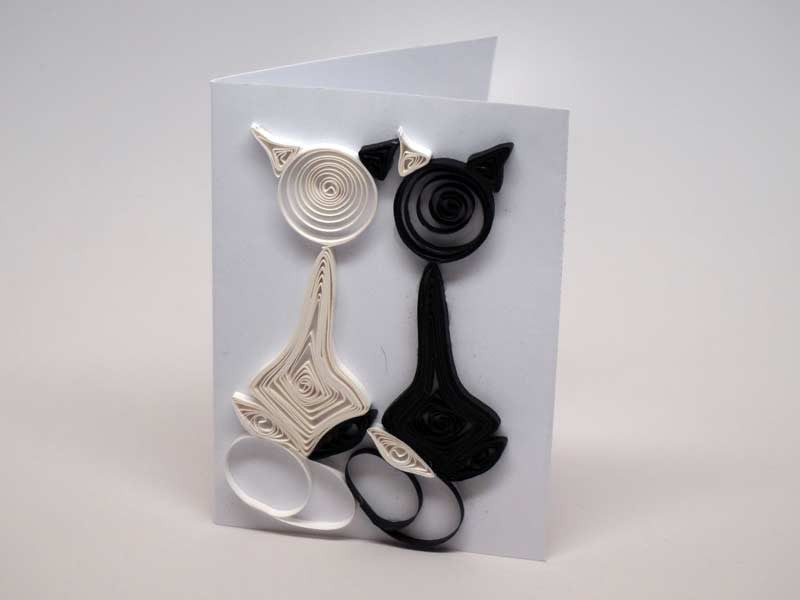 Small love card handmade with paper filigree - cats