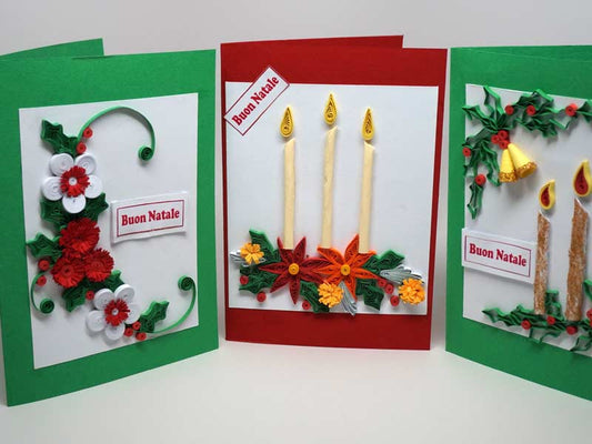 3 Christmas cards handmade with paper filigree