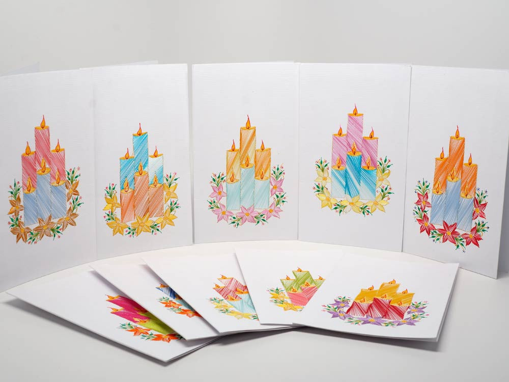 Christmas card - candles handmade embroidery