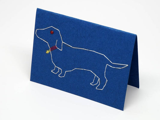 Dog embroidered blue small card