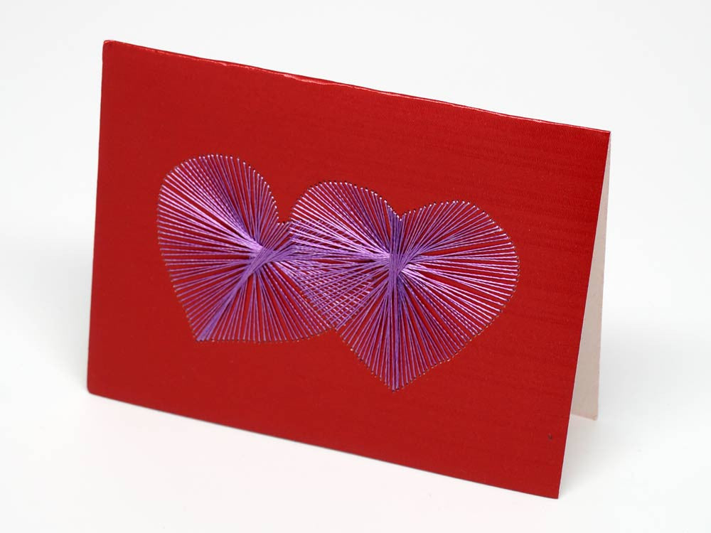 Hearts embroidered red small card