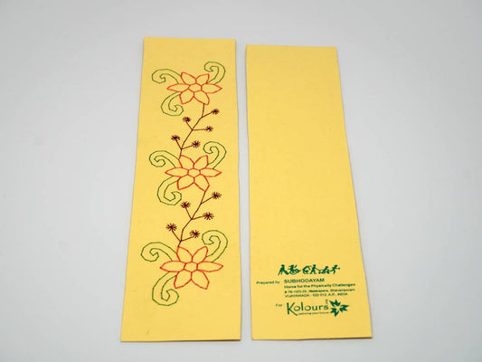 Yellow bookmark with embroidered flowers