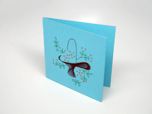 Sky-blue embroidered greeting card