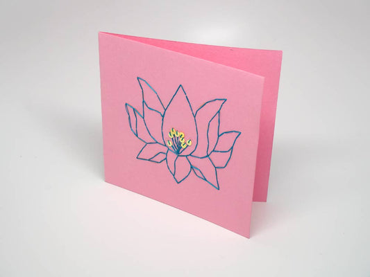 Pink embroidered greeting card - flowers