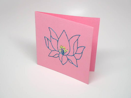 Pink embroidered greeting card - flowers