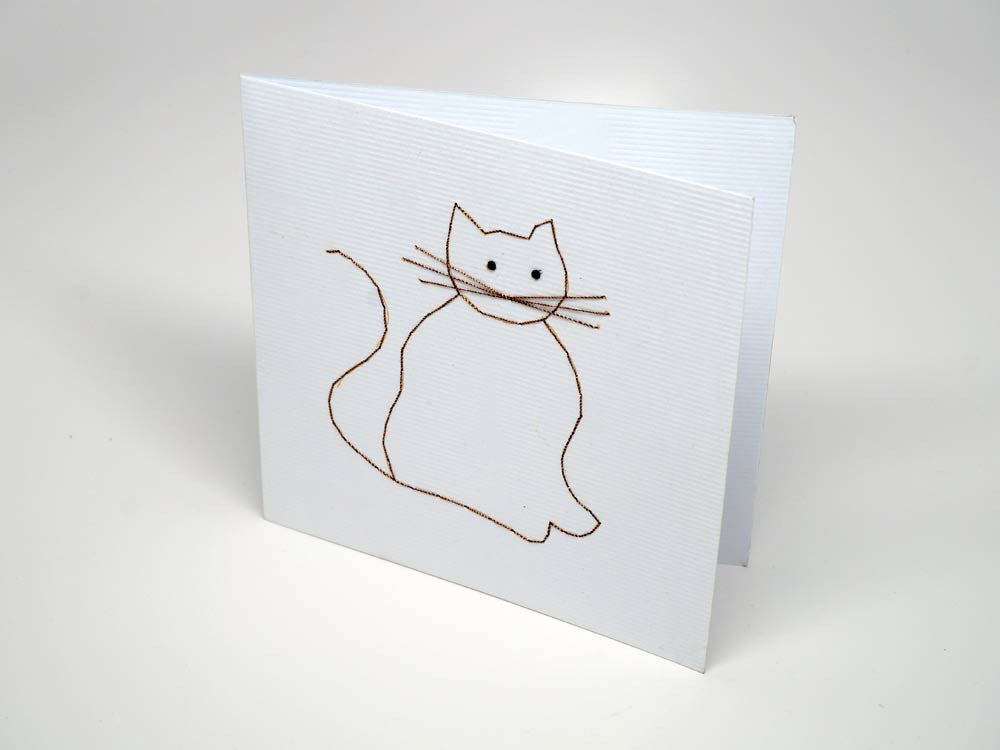 White embroidered greeting card - cat