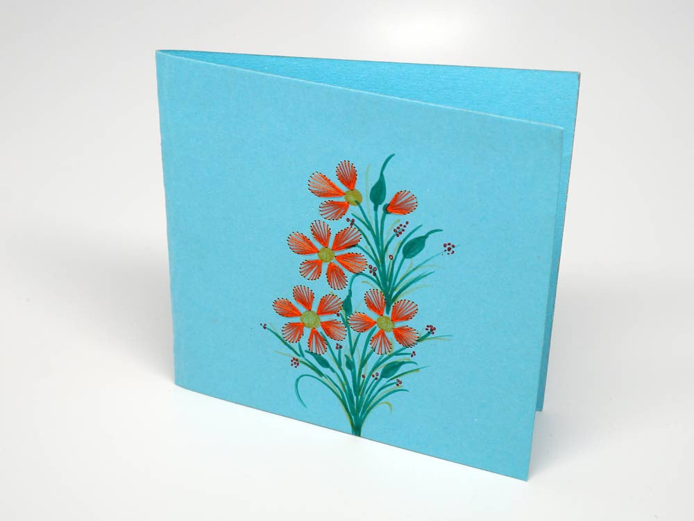 Sky-blue embroidered greeting card - flowers