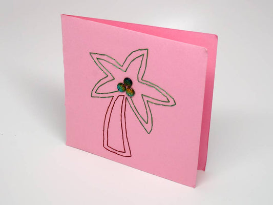 Pink embroidered greeting card - palm