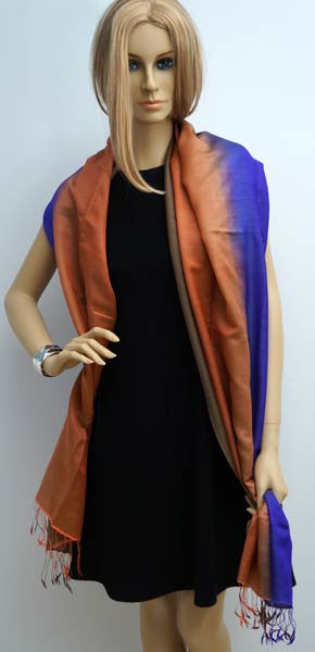 Silk shawl bicolor blue and orange
